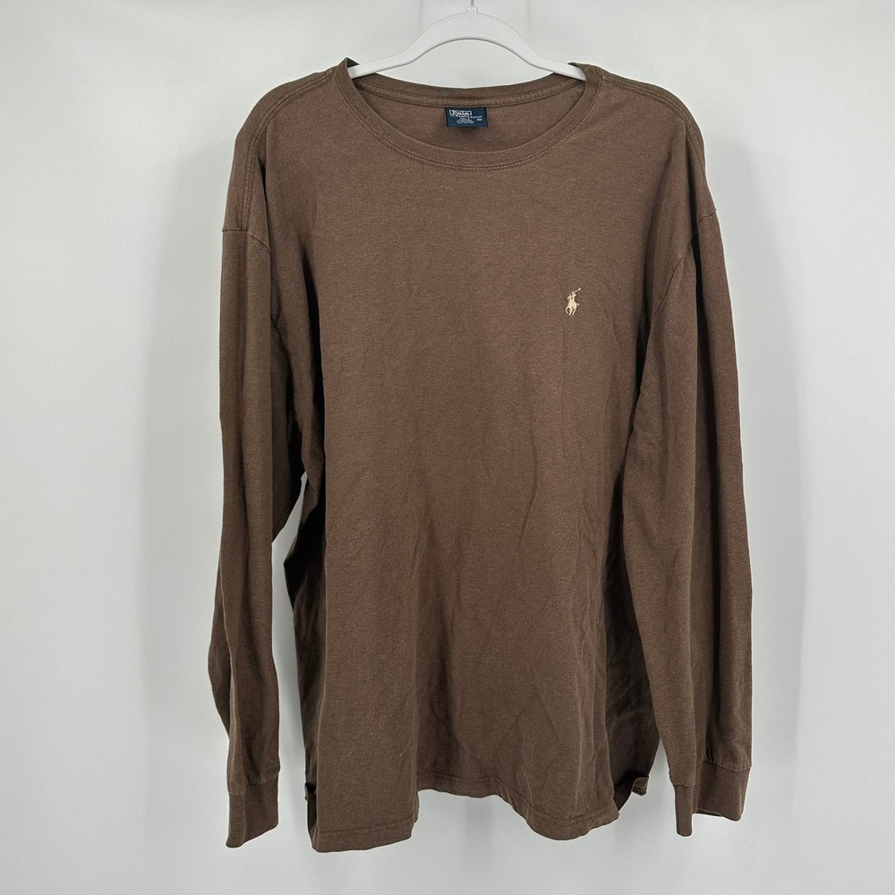 Polo Ralph Lauren Men Preppy Pullover Shirt Size XXL Brown Long Sleeve Old Money